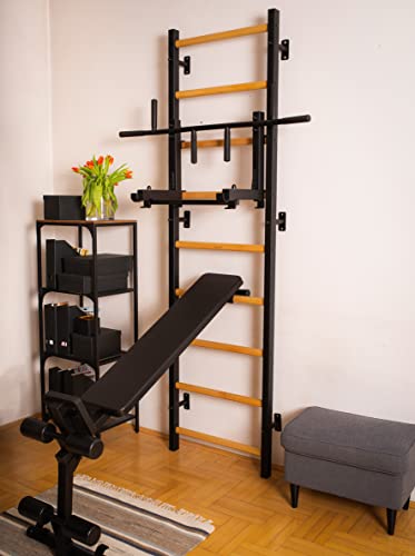 BenchK - Wooden Swedish Ladder Wall Stall Bar - Indoor Chin Up Bar Workout Equipment for Home Exercise, Physical Therapy, ...