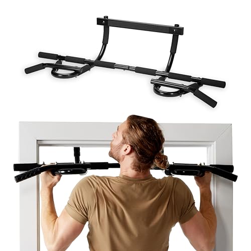 SPRI Pull Up Bar - 8-Grip and 12-Grip Door Frame Mounting Pull-Up Bar for Versatile Workouts - Rugged Steel Frame with Foa...