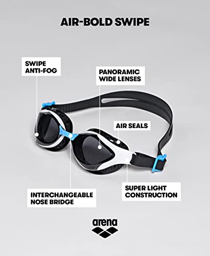 ARENA Unisex Adult Air-Bold Swipe Anti-Fog Training Swim Goggles Men and Women Cushioned Seals Large Fit Wide Lenses