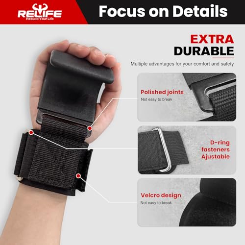 RELIFE REBUILD YOUR LIFE Lifting Hooks for Men and Women(Pair), Pull Up Straps, Gym Reapers Lifting Wrist Grips, Heavy Pow...