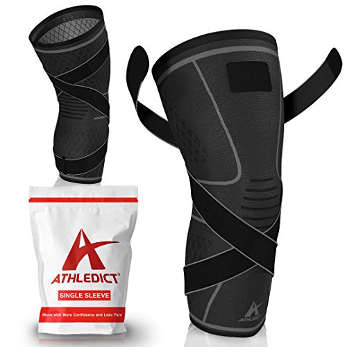 ATHLEDICT Knee Brace Compression Sleeve with Strap for Best Support & Pain Relief for Meniscus Tear, Arthritis, Running, B...