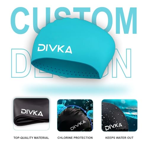 DIVKA 2 Pack Silicone Swim Caps for Women and Men – Waterproof Long Hair Swimming Caps for Adults – Stretchy Comfortable D...