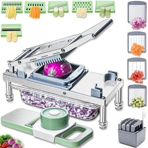 Stainless Steel Vegetable Chopper with 10 Blades - Mandoline Slicer-Pro Food Chopper with Container - Veggie Salad Onion Chopper - Potato Dicer - Tomato Cutter - Cheese Grater