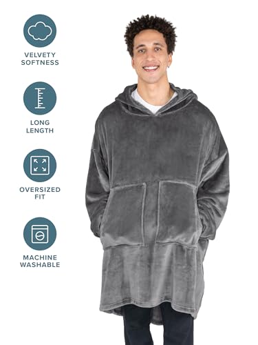 Bare Home Microplush Wearable Blanket with Split Front Pockets - Soft and Plush - Warm and Cozy - Adult & Kid Sizes (Adul...