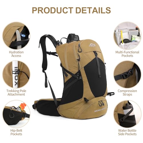 IX INOXTO Hiking Backpack, 26L/40L Waterproof Hiking Daypack with 3L Water Bladder and Rain Cover, Lightweight Travel Camp...