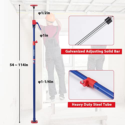 WORKPRO Cabinet Jack Support Pole, 54-114 Inches Steel Telescopic Quick Support Rod Adjustable 3rd Hand Support System wit...