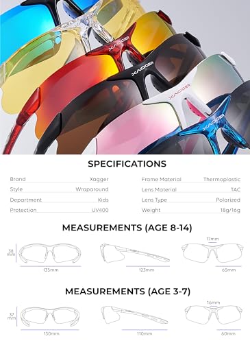 Xagger Kids Youth Polarized Sports Sunglasses for Boys Girls Baseball Softball Glasses TR90 Frame
