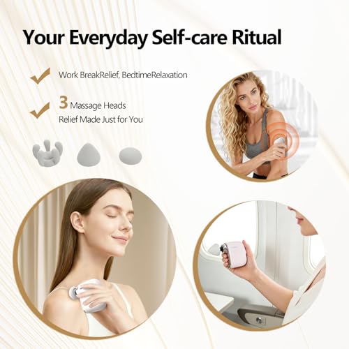 Mini Massage Gun, Portable Deep Tissue Muscle Massager with 4 Heads, Adjustable Speed & Pressure, Quiet Powerful Motor, Re...