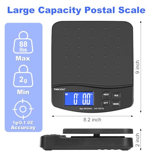THINKSCALE 88lb Shipping Scale, 0.1oz Precision, Digital Postal Scale with Large LCD, Hold/Tare/Piece Counting, 5 Units, D...