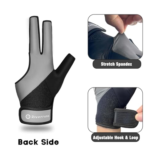 Riverruns Billiard Pool Glove for Left Hand 3 Finger, Snooker Cue Sport Glove for Men Women