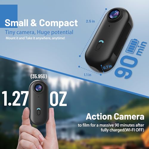 4K Mini WiFi Action Camera 128GB Thumb POV Portable Body Cam Wearable Video Recorder with IPX7 Waterproof Underwater Camco...