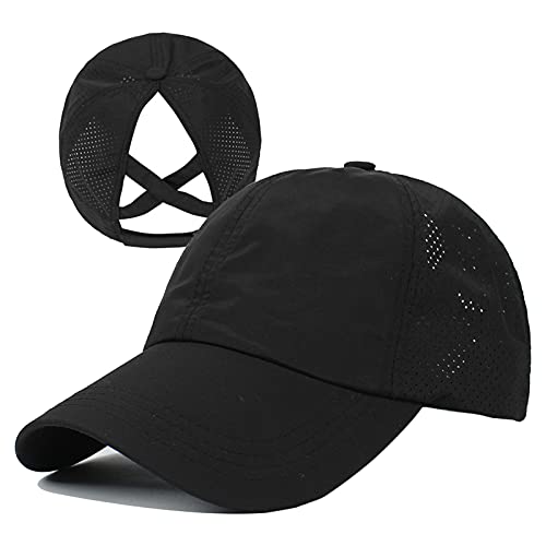 HGGE Womens Criss Cross Ponytail Baseball Cap Adjustable High Messy Bun Ponycap Quick Drying Hat