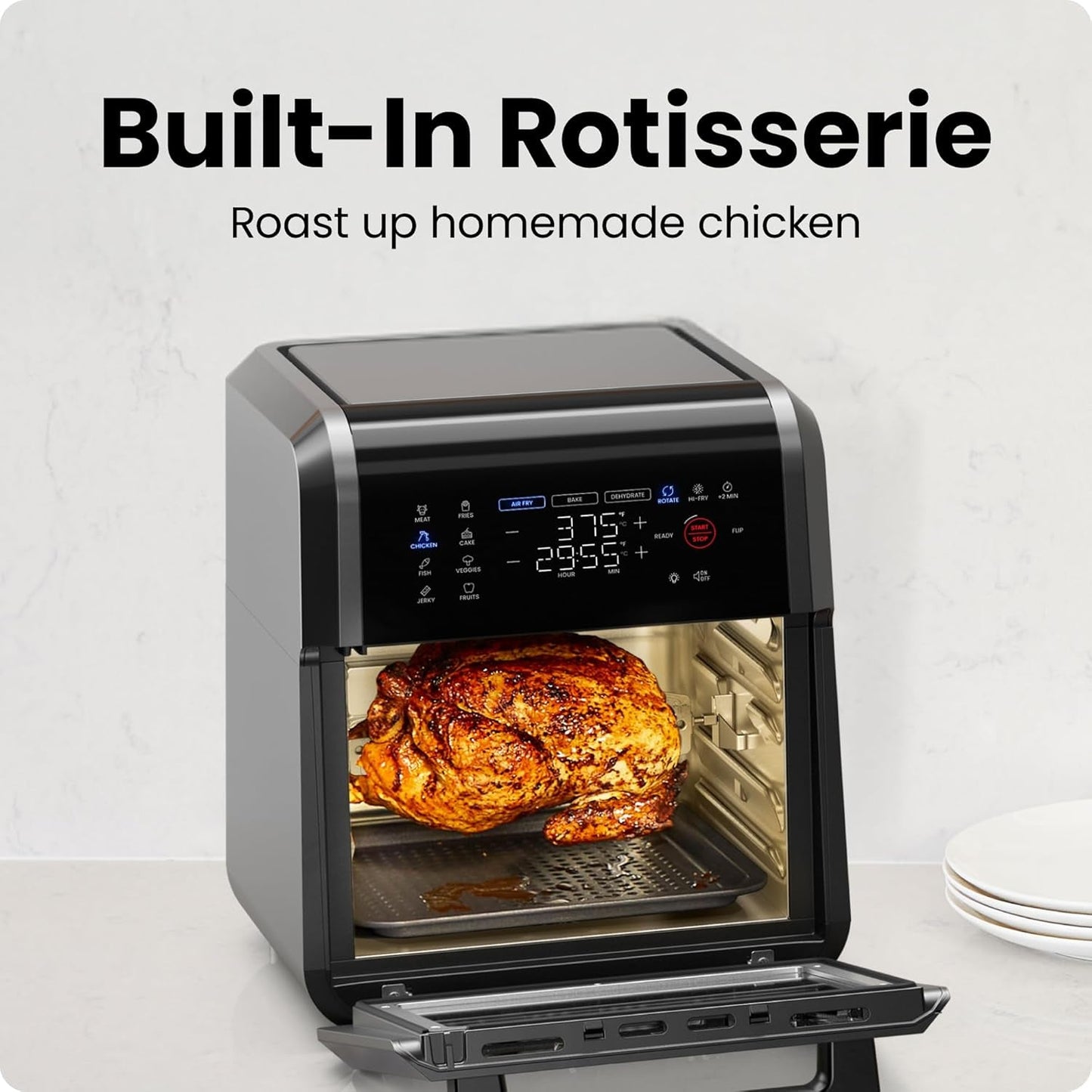 12-Quart 6-In-1 Air Fryer Oven with Digital Timer, Touchscreen, and 12 Presets - Family Size Countertop Convection Oven, Dishwasher-Safe Parts