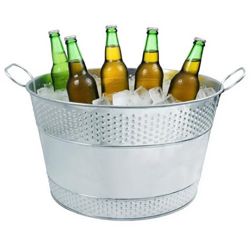 Biugaaufai 15.3 x 9 x 7.48 inches Silver Metal Galvanized Tub with Handles, 4 Gallon Galvanized Beverage Tubs for Parties,...