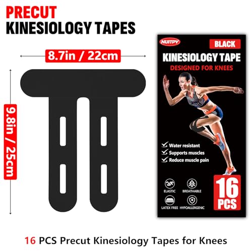16 Pcs Kinesiology Tape for Knees, Pre Cut Knee Support & Stability, Elastic, Breathable, Latex-Free Pain Relief Athletic ...