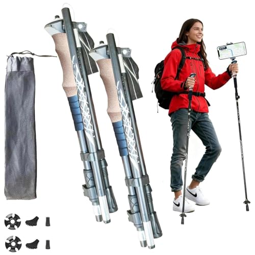 QIYUANCHUANG Collapsible/Foldable Camera & Phone Mount Ready Trekking Poles - Ultra-Portable for Travel & Hiking, Lightwei...