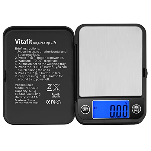 Vitafit 500g Digital Pocket Scale,High Accuracy Assured by Scale Professional Factory Since 2001, Gram Scale 0.01g for Mul...