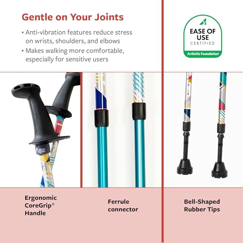 Urban Poling ACTIVATOR® MODA with Snow & Trekking Baskets, Silver with Blue, Green, & Yellow, 1 Pair – For Users 4'2"–6' –...