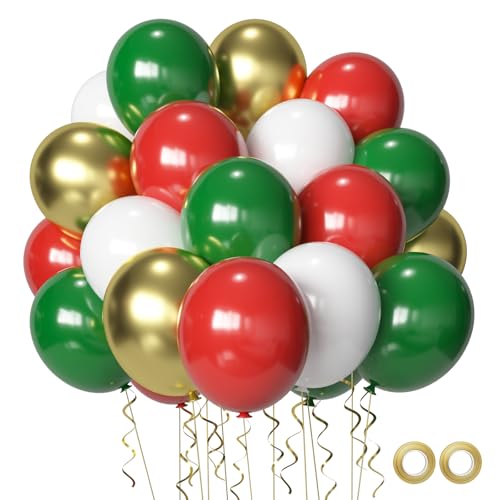 Christmas Party Balloons,Red and Green Latex Balloons 50 Pcs 12 inch Red Gold White Green Balloons For Christmas Party Bir...