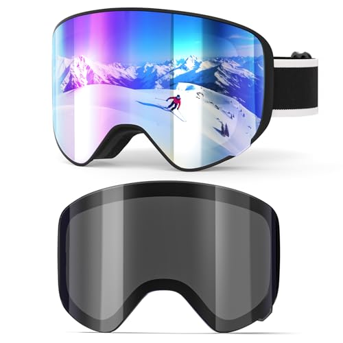 MAMBAOUT Ski Goggles with Magnetic Lens, Kids Snowboarding Goggles for Boys Girls, Anti Fog UV Protection Age 3-14