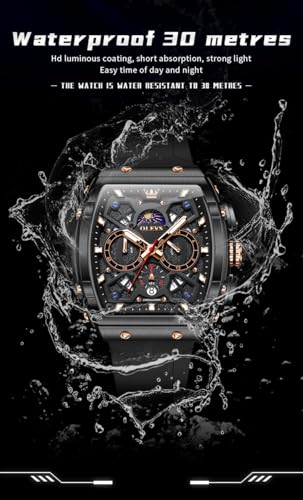 OLEVS Mens Watches Stylish Chronograph Waterproof Luminous Silicon Strap Multifunction Watches for Men Business White Men ...