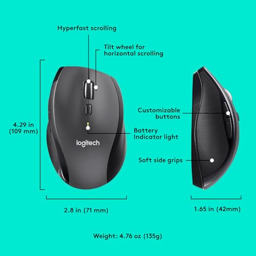 Logitech M705 Marathon Wireless Mouse, Gaming Mouse Wireless, 2.4 GHz USB-A Receiver, 5-Programmable Buttons, 3-Year Batte...