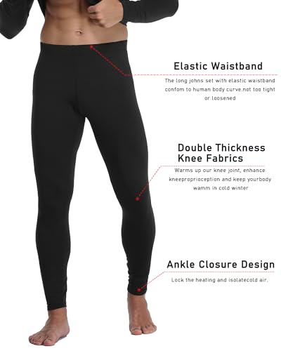 1 or 3 Pack Mens Long Johns Thermal Pants, Fleece Lined Lightweight Base Layer Bottoms, Compression Leggings Winter Gear