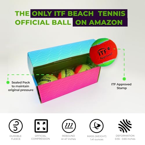 Flow Tennis Beach Balls, ITF Approved - Pack of 3, Low Compression Sand Court Balls