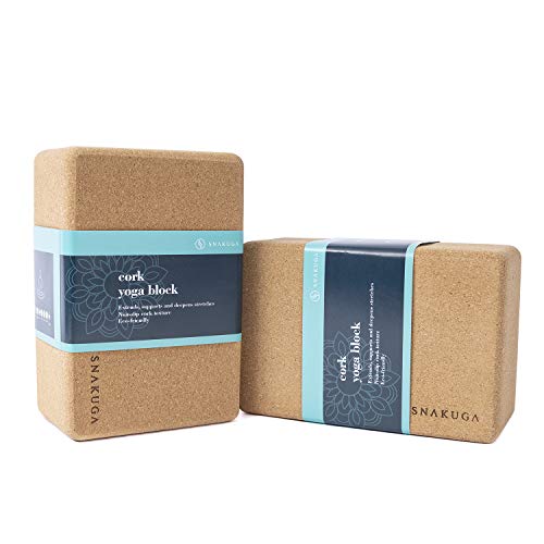 SNAKUGA Cork Yoga Block 2 Pack for Pilates, 4'' or 3'' Non-Slip & High Density Blocks for Meditation, Fitness and Stretchi...