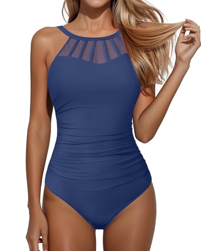 Holipick Women Tummy Control One Piece Swimsuit Modest Bathing Suit Full Coverage High Neck Swimwear