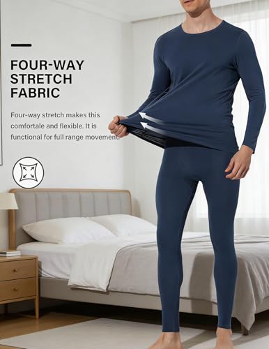 Arjen Kroos Men Thermal Underwear Set Cotton Lined Top and Bottom Set Lightweight Long Johns Warm Base Layer