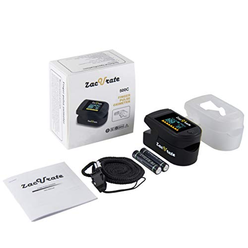 Zacurate 500C Elite Fingertip Pulse Oximeter Blood Oxygen Saturation Monitor with Silicon Cover, Batteries and Lanyard (My...