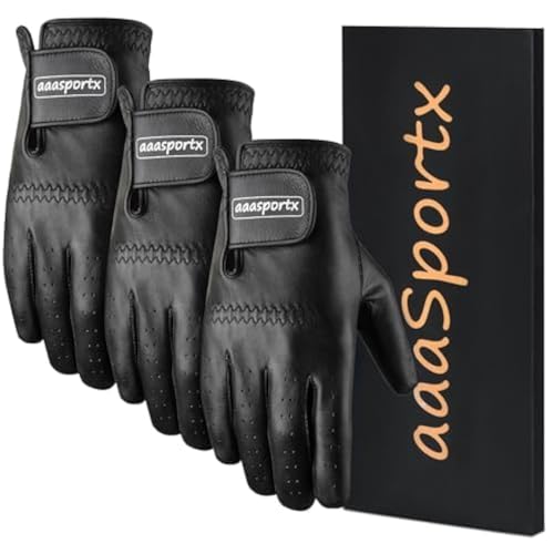 aaasportx Golf Gloves Men 3 Pack for Golfer (Worn On Left/Right Hand) Golf Glove Breathable Comfotable Fit Great Golf Gifts