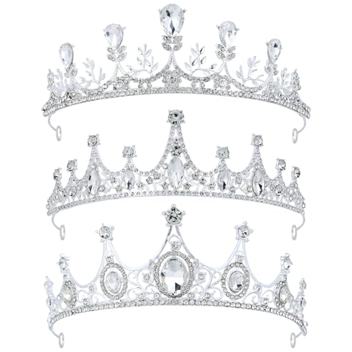 inSowni 3 Pieces Silver Metal Crystal Rhinestone Queen Princess Crowns Tiaras Headbands Birthday Party Prom Wedding Bridal...
