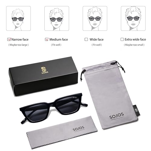 SOJOS Polarized Narrow Square Cateye Sunglasses for Women Retro Trendy Driving Glasses SJ2169