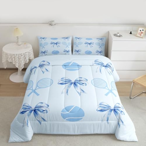 Castle Fairy Tennis Comforter Set Twin Size,Cartoon Tennis Racket and Ball Bedding Set 2 Pcs for Boys Girls,Kawaii Bowknot...