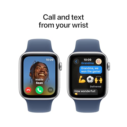 Apple Watch SE (2nd Gen) [GPS 44mm] Smartwatch with Silver Aluminum Case with Denim Sport Band M/L. Fitness and Sleep Trac...
