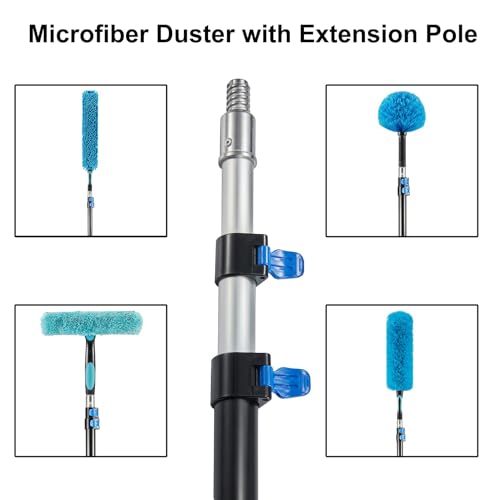 Hicavar 20 Foot High Ceiling Fan Duster with 5-12ft Extension Pole, Extendable Reusable Cobweb, Feather, Window Cleaning S...