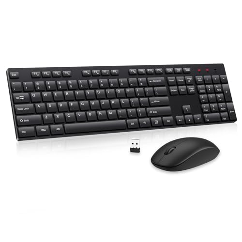 Wireless Keyboard and Mouse Combo, EDJO Silent Full Size Cordless USB Keyboard Mouse, 2.4GHz Lag-Free, Long Battery Life, ...