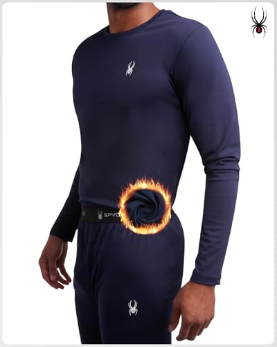 Spyder Mens Thermal Top and Bottom Set - 2 Piece Fleece Lined Thermal Shirts for Men and Long Johns Leggings Base Layer Set