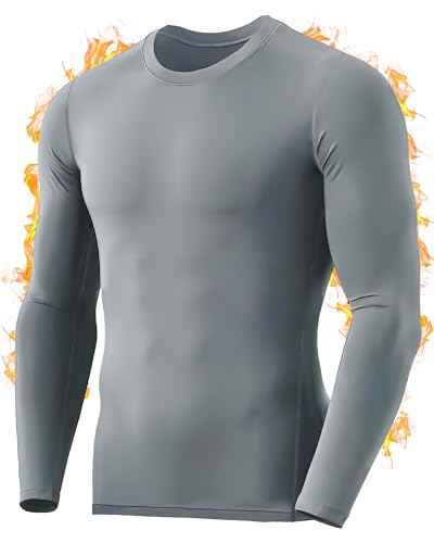 RIKUAOU Men's Thermal Compression Shirts, Long Sleeve Fleece Lined Base Layer, Cold Weather Gear Athletic Undershirt Top