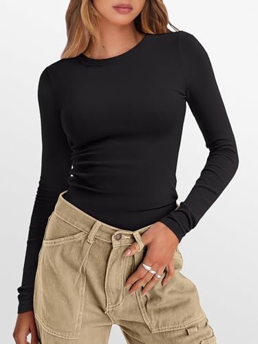 ANRABESS Womens Long Sleeve Thermal Shirts Slim Fit Basic Tee Tops Warm Fleece Undershirts 2025 Fall Winter Layer Outfits