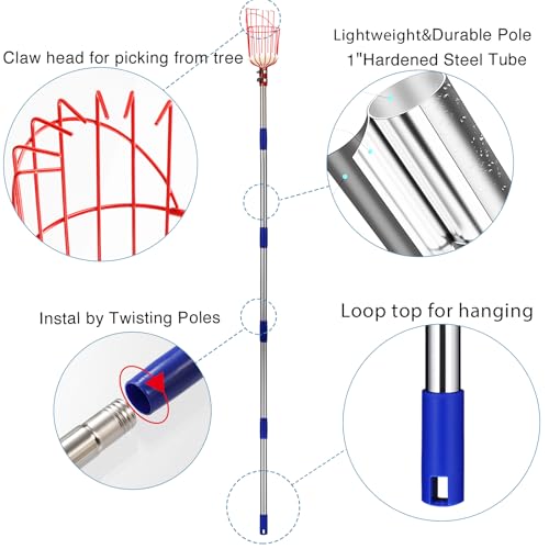 DonSail Fruit Picker Pole Tool with Basket Long Handle, 35-65 Inch Adjustable Apple Orange Picker Pole Tool with Basket fo...