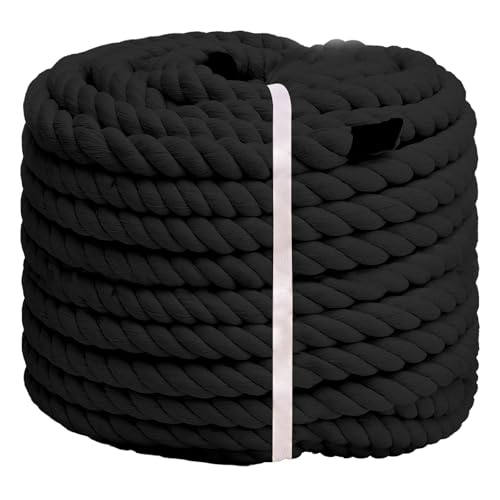 Natural Cotton Rope (1/2inches x 50ft), 3-Strand Twisted Cotton Rope, Natural Thick Black Rope, Soft Rope Cord Craft Rope ...