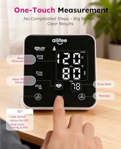 AILIFEE Upper Arm Blood Pressure Monitor for Home Use, Digital BP Machine with Voice Broadcast, Adjustable Bp Cuff, Large ...