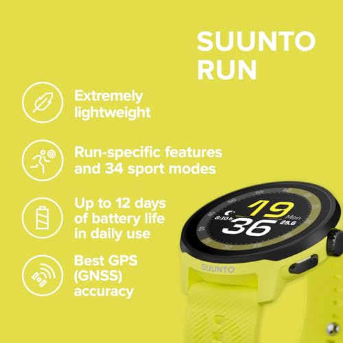 SUUNTO Run Running GPS Sports Watch with Silicone Strap, 1.32" AMOLED Touchscreen w/Crown Button, Wrist Heart-Rate & Sleep...