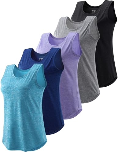 5 Pack Wide Straps Womens Workout Tank Tops, Athletic Sleeveless Shirts for Women, Ladies Exercise Tops for Yoga Tennis