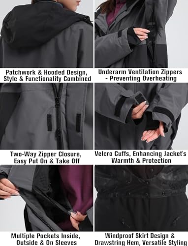 GSOU SNOW Mens Womens Ski Jacket Baggy Snowboard Coat Waterproof Shell Jacket Snow Hoodie Loose Fit For Winter Outdoor Sports