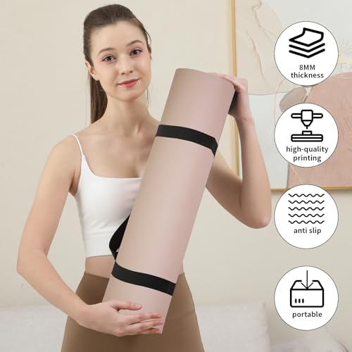 HAHE Yoga Mat Thick (8MM,1/3"), Eco-Friendly POE Non Slip Yoga Mat, High Rebound & Shock Absorption, Anti-Tear & Sweat-Res...