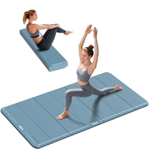 PAIDU Foldable Yoga Mat thick- 2/5" (10MM) TPE Non-Slip Design, Quick Fold，Easy Storage, 75x40 Extra Long/Wide for Indoor ...